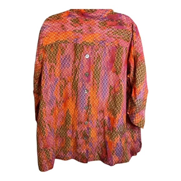 John Mark Blouse Women's Size 1X Chevron‎ Print Multicolor Tunic Button Down - Picture 2 of 4